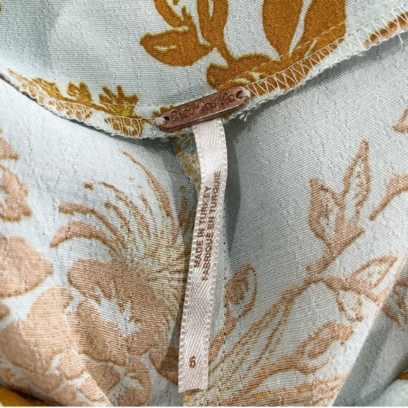 Free People Be The One Floral Wide Leg Ruffle Mint Blue Gold Jumpsuit Size 6 - Picture 6 of 7
